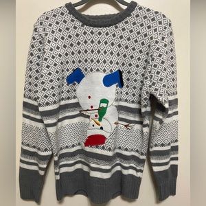 Carbon pullover grey white mens drinking‎ snowman ugly Christmas Sweater medium